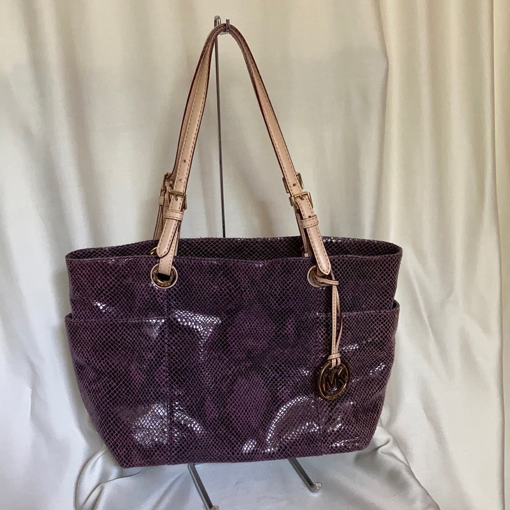 Michael Kors Sueded Snakeskin Print Tote